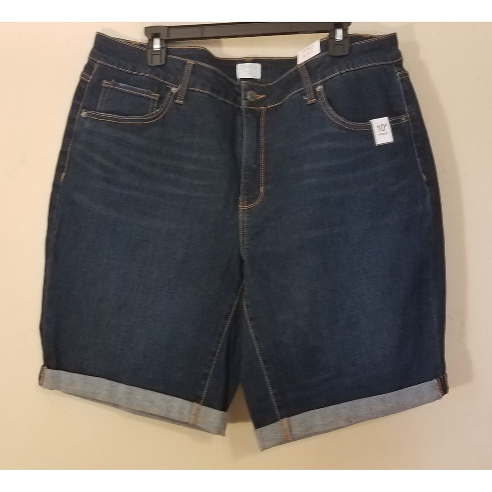 Time and Tru Bermuda Shorts Women size 20 Denim Cuffed Blue Stretch Summer NEW